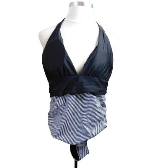 Size XL Black White Striped Halter Style One Piece Swimsuit NEW - Picture 1 of 2